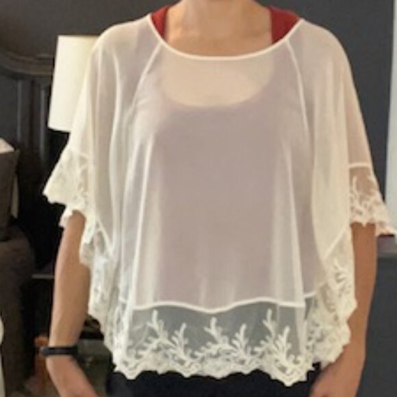 Express Small Cream Sheer Top - Picture 1 of 3